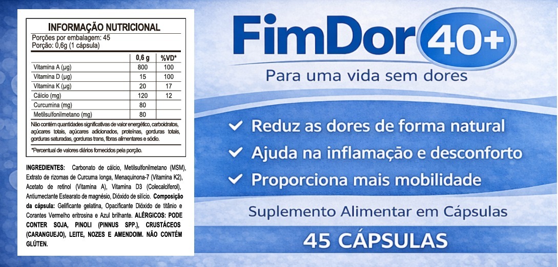 Rótulo com informação nutricional do FimDor 40+